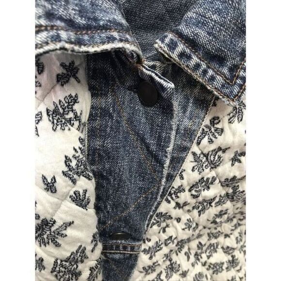 Free People ditsy floral denim jacket M Women Crop Long Sleeve Lined OB799496 - Picture 4 of 12